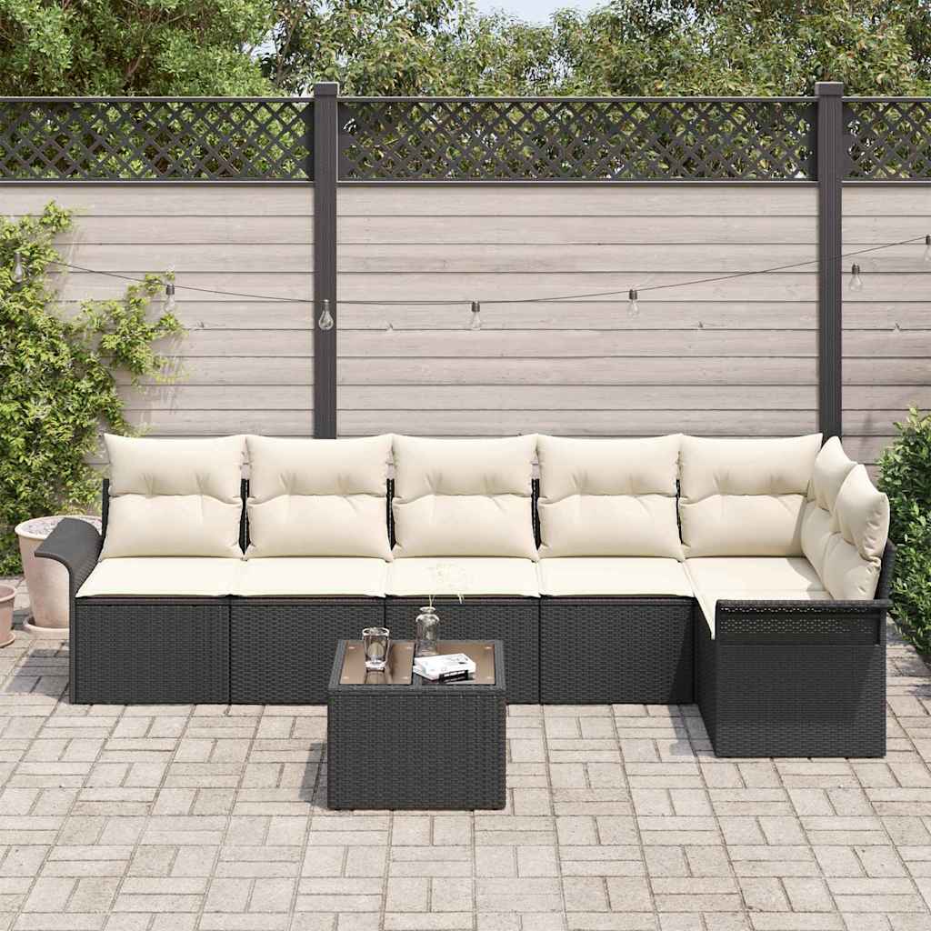 vidaXL 6-Piece Tuinbank Set met Kussens in Bruin Poly Riet