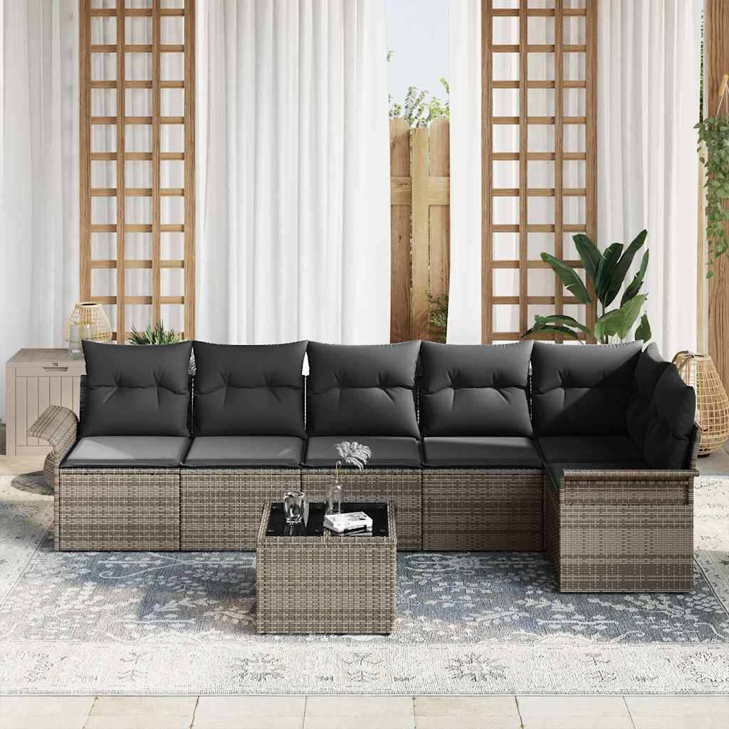 vidaXL 6-delige Tuinset met Kussens, Zwart Poly Rattan