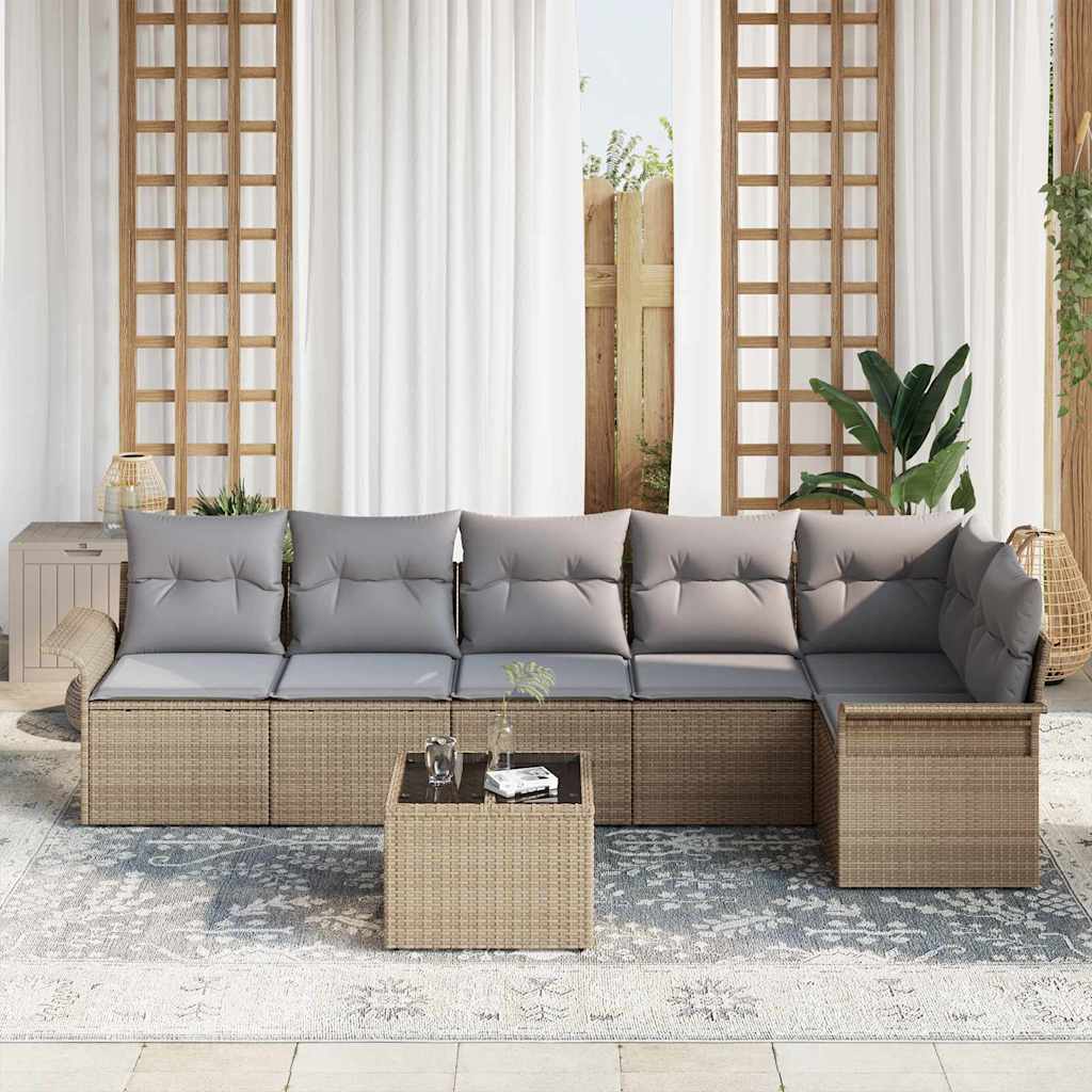 vidaXL 7-delige tuinset met kussens in zwart poly rattan