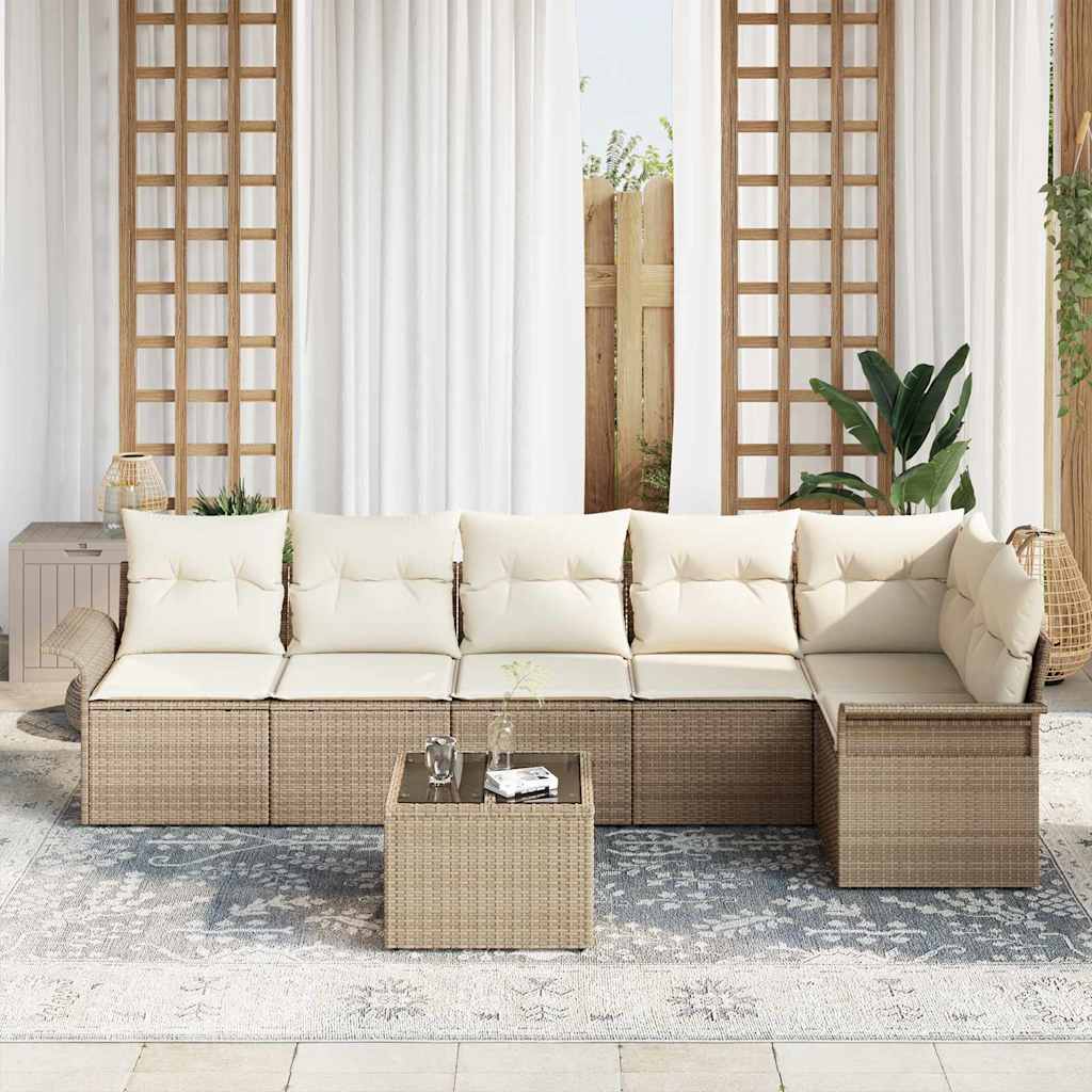 vidaXL 7-delige tuinset met kussens in bruin poly rattan