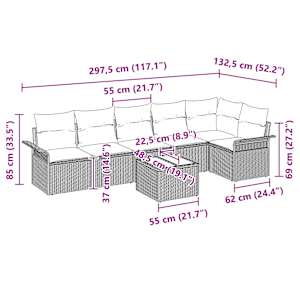 Sada zahradních pohovek s polštářem 7 pcs Béžová polyratan - obrázek 13