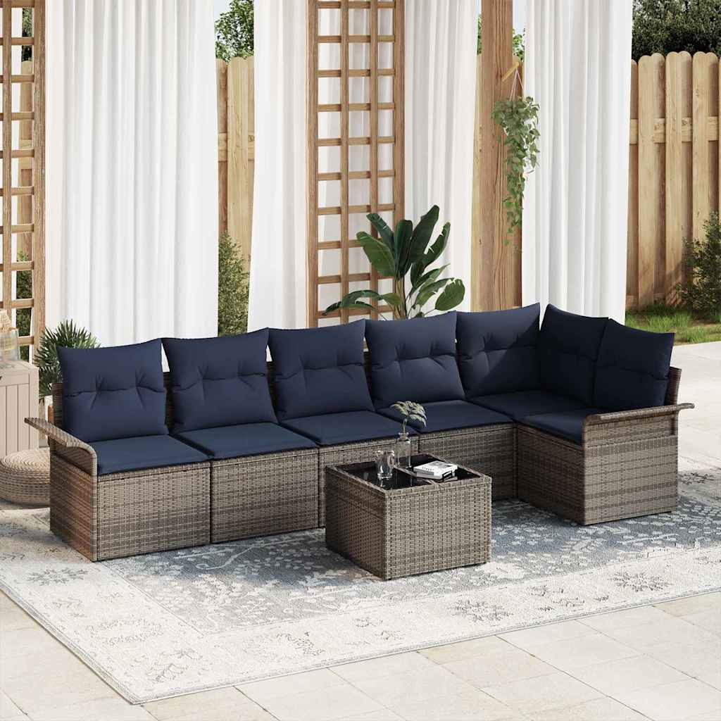 vidaXL Set de canapele pentru grădină cu pernă 7 pcs Gri poliratan