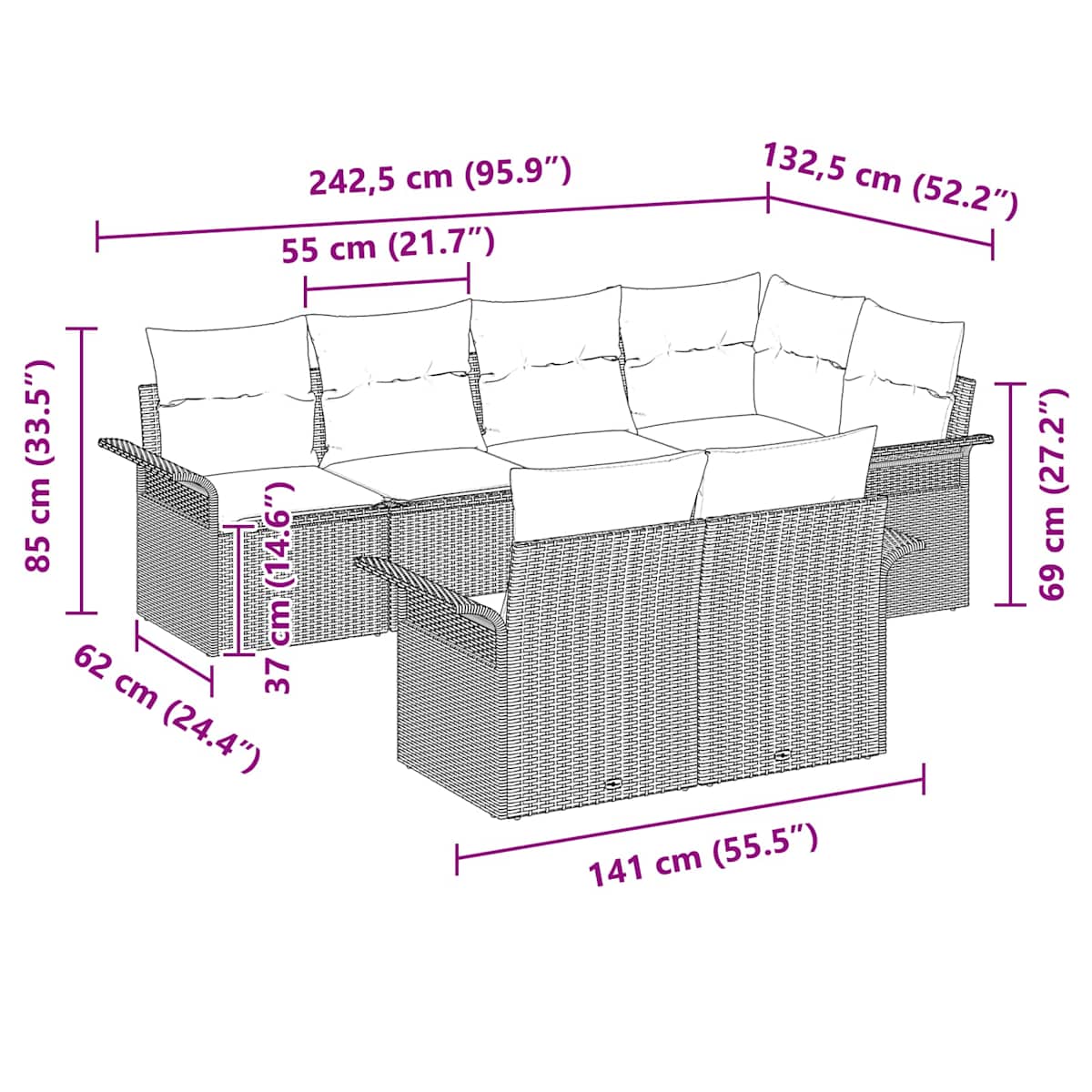 Havesofa Sæt 7 stk. polyrattan - Billede 11