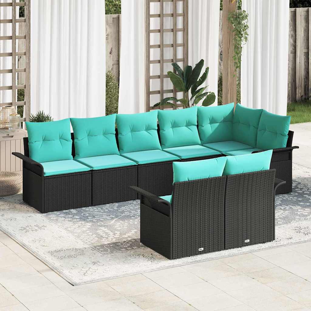vidaXL Set de canapele pentru grădină cu pernă 8 pcs Negru poliratan