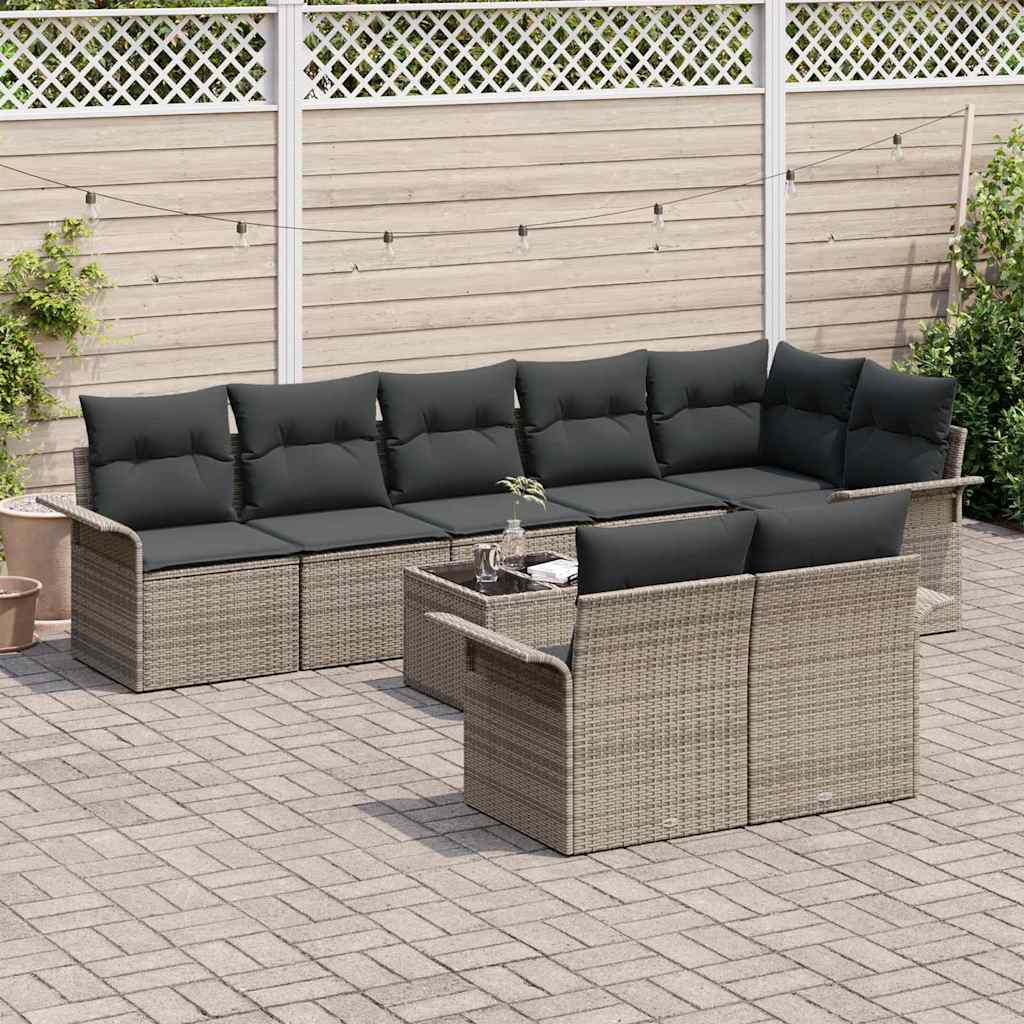 vidaXL 8-delige tuinbankset met kussens in het zwart van poly rattan