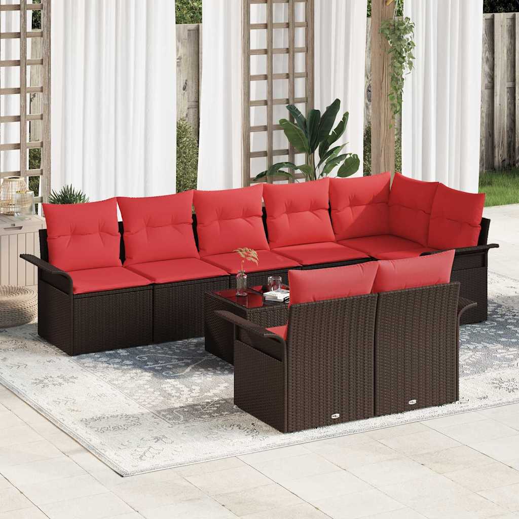 vidaXL Set de canapele pentru grădină cu pernă 9 pcs Maro poliratan
