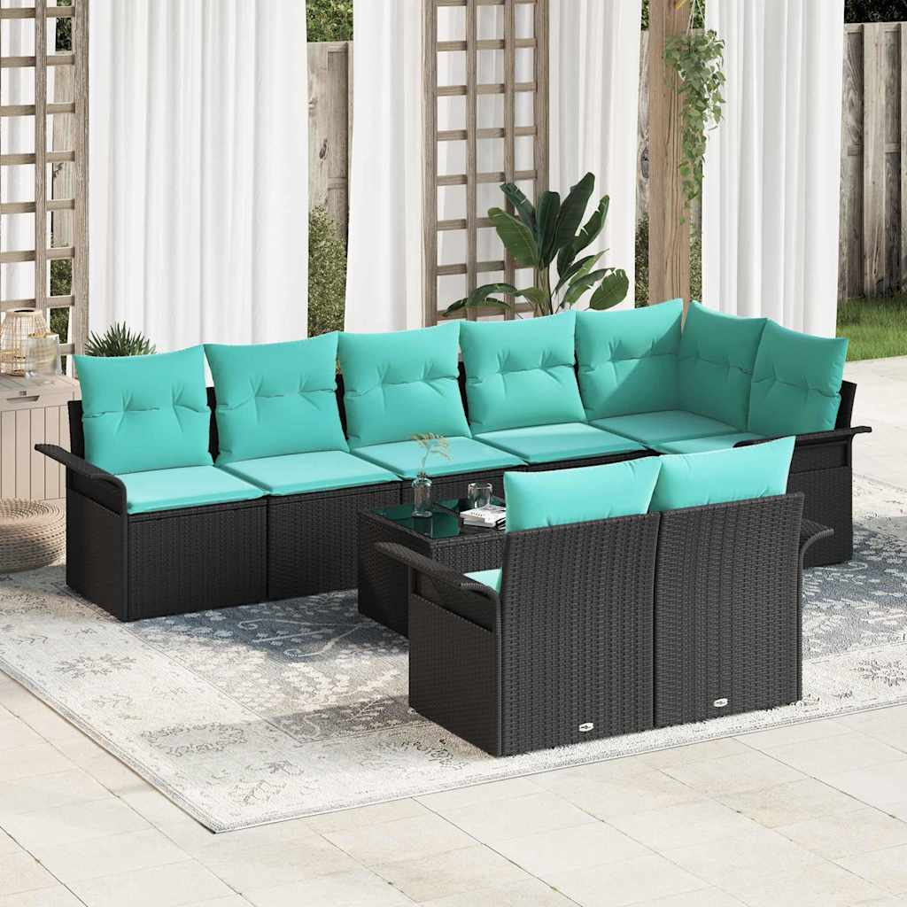 vidaXL Set de canapele pentru grădină cu pernă 9 pcs Negru poliratan