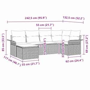 Vrtna sedežna garnitura z blazino 6 pcs Bež poli ratan - slika 13