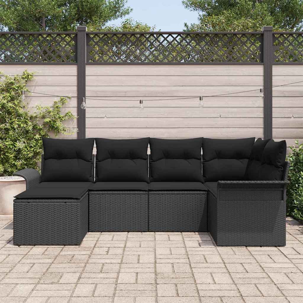 vidaXL 6-delige tuinsofa set met kussens in zwart poly rattan