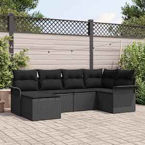 Vrtna sedežna garnitura z blazino 6 pcs Črna poli ratan