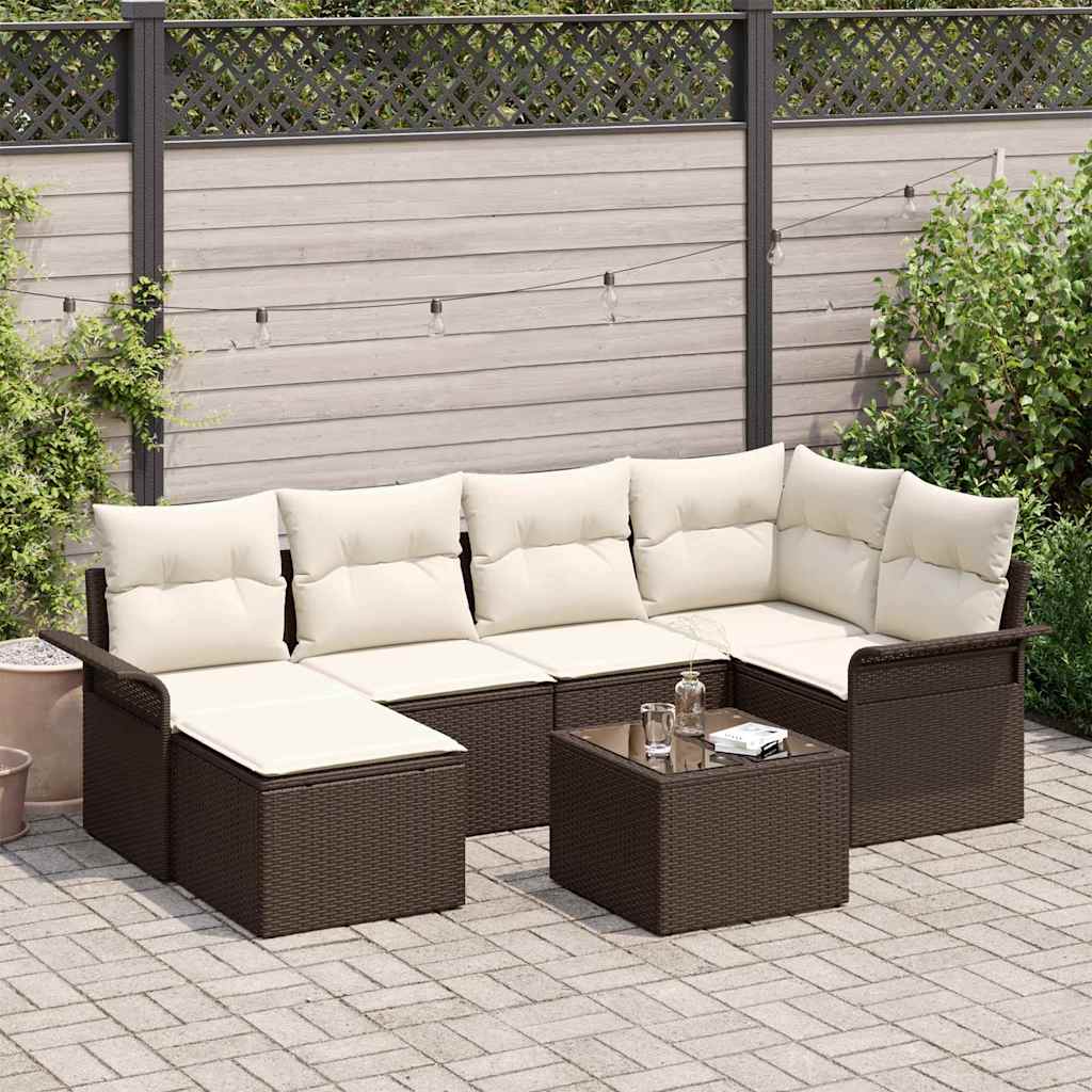 vidaXL Set de canapele pentru grădină cu pernă 7 pcs Maro Rattan poli
