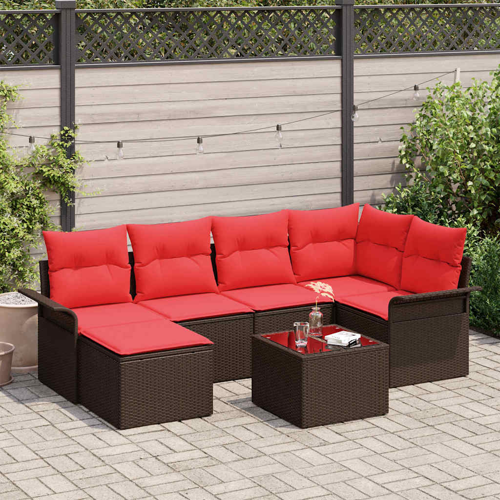 vidaXL Set de canapele pentru grădină cu pernă 7 pcs Maro poliratan