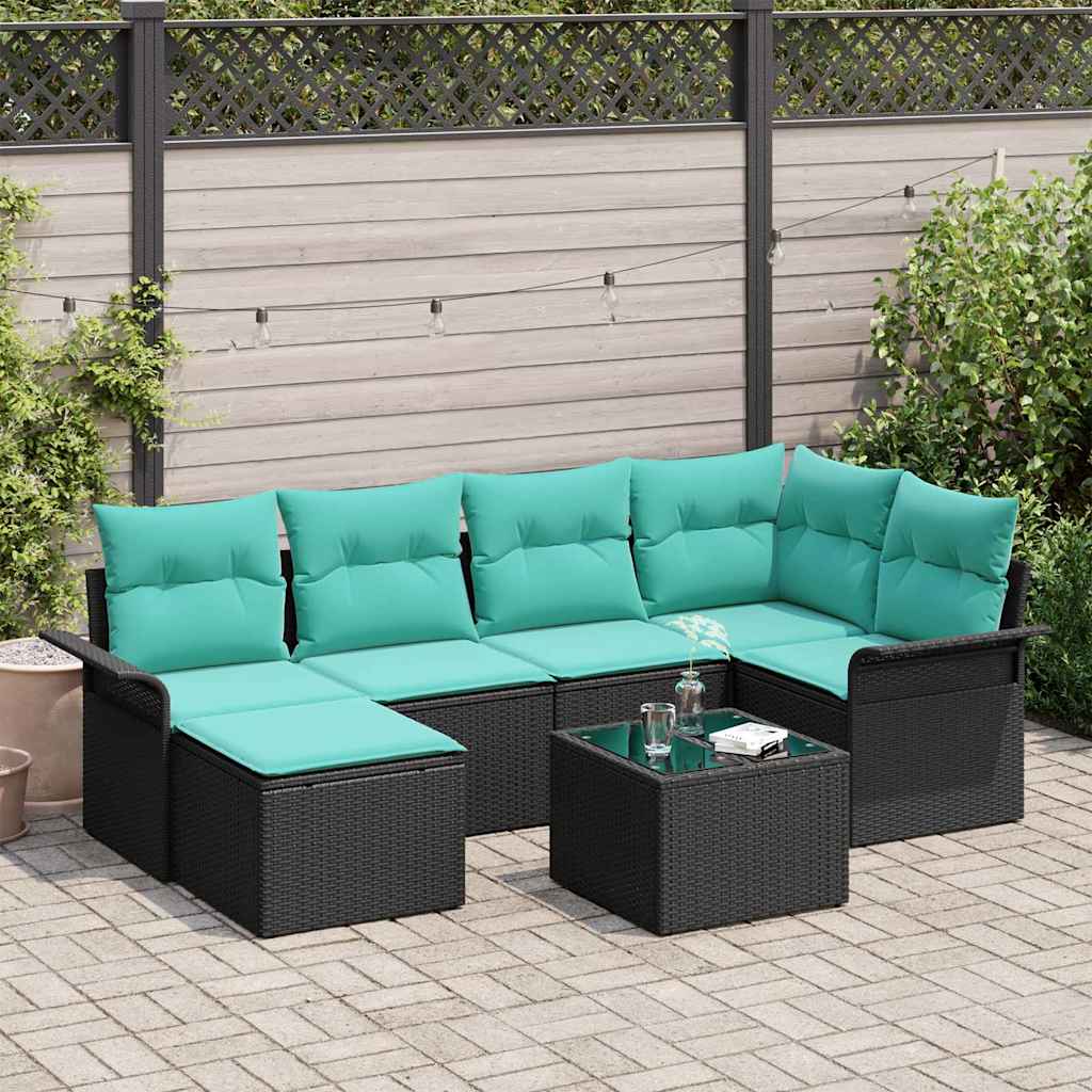 vidaXL Set de canapele pentru grădină cu pernă 7 pcs Negru Rattan poli