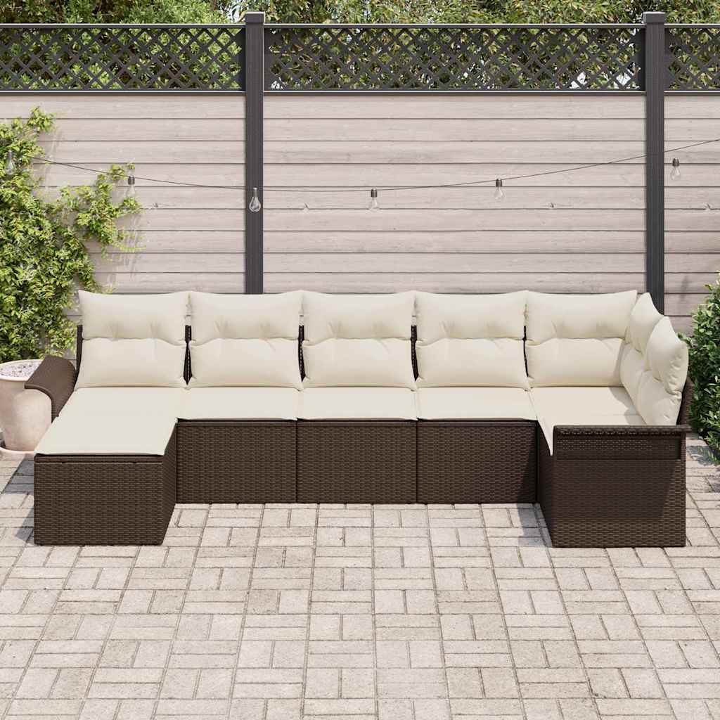 vidaXL 7-delige tuinsofa set met kussens in bruin van poly rattan