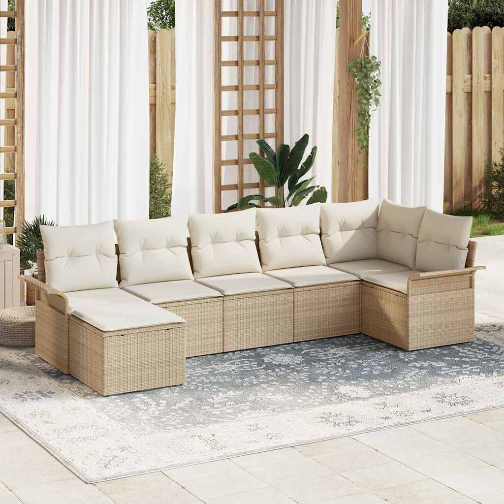 7-delt Have Sofa Sæt med Hynder Beige Poly Rattan