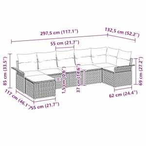 Sada zahradních pohovek s polštářem 7 pcs Béžová polyratan - obrázek 13