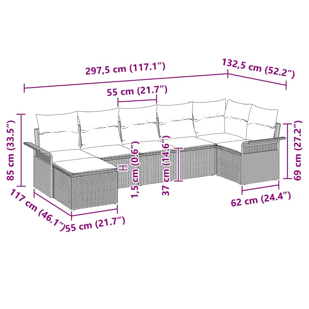 Vrtna sedežna garnitura z blazino 7 pcs Svetlo siva Poly ratan - slika 13