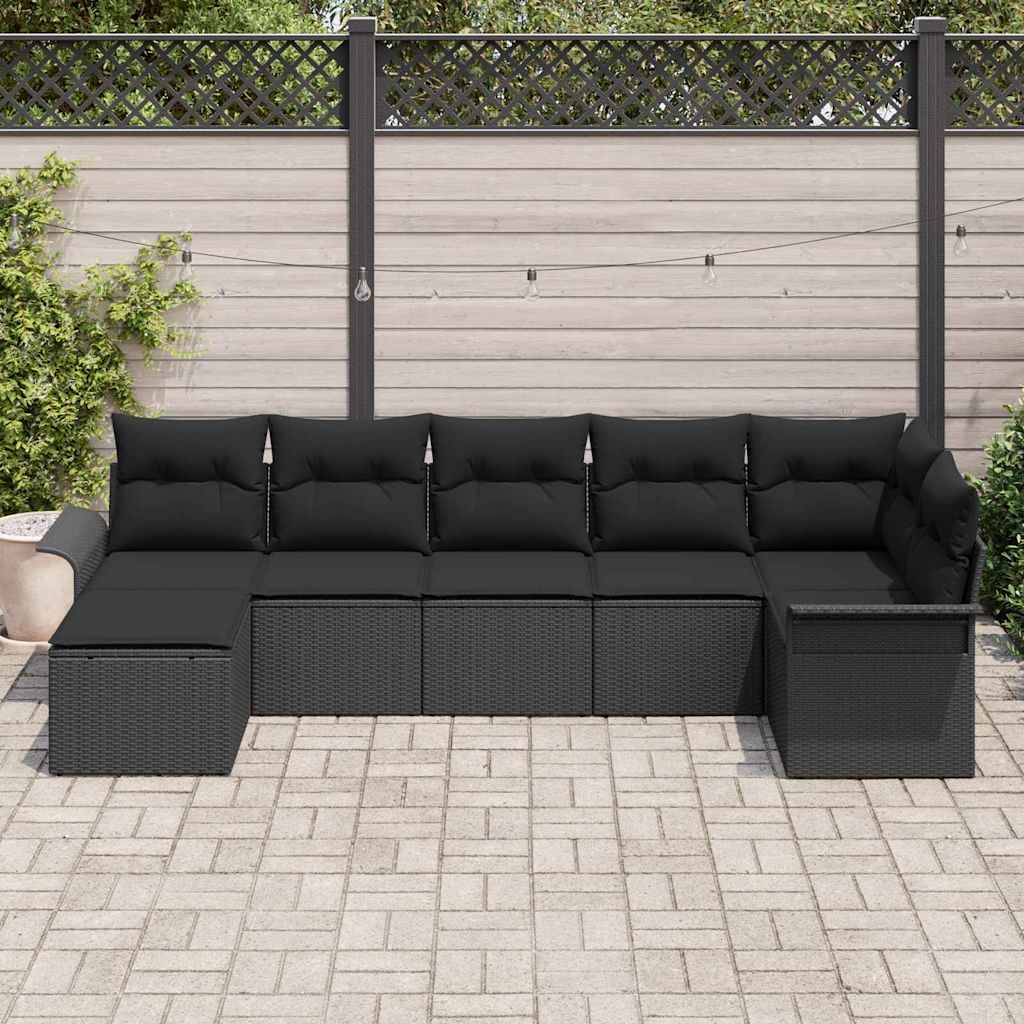 vidaXL 7-delige tuinsofa set met kussens - Zwart poly riet