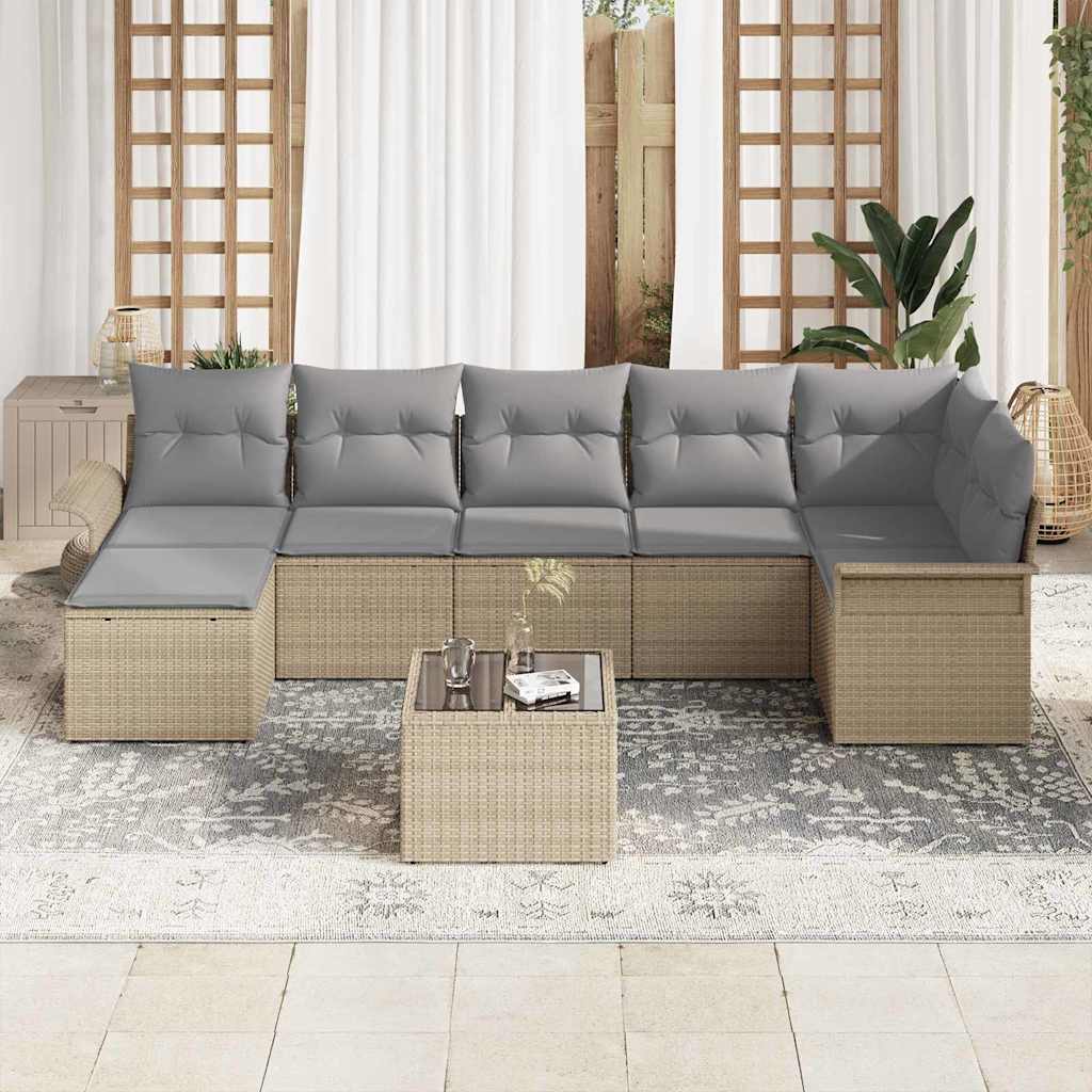 vidaXL 8-delige tuinsofa set met kussens Zwart Poly Rattan
