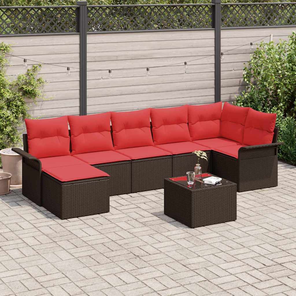 vidaXL Set de canapele pentru grădină cu pernă 8 pcs Maro Rattan poli