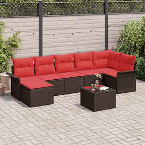 Vrtna sedežna garnitura z blazino 8 pcs Rjava Poly ratan