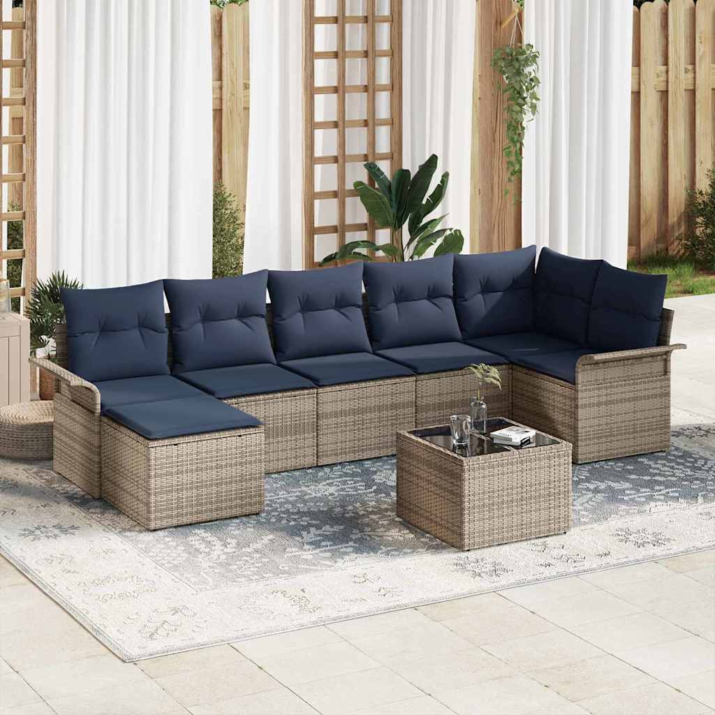 vidaXL Set de canapele pentru grădină cu pernă 8 pcs Gri Rattan poli