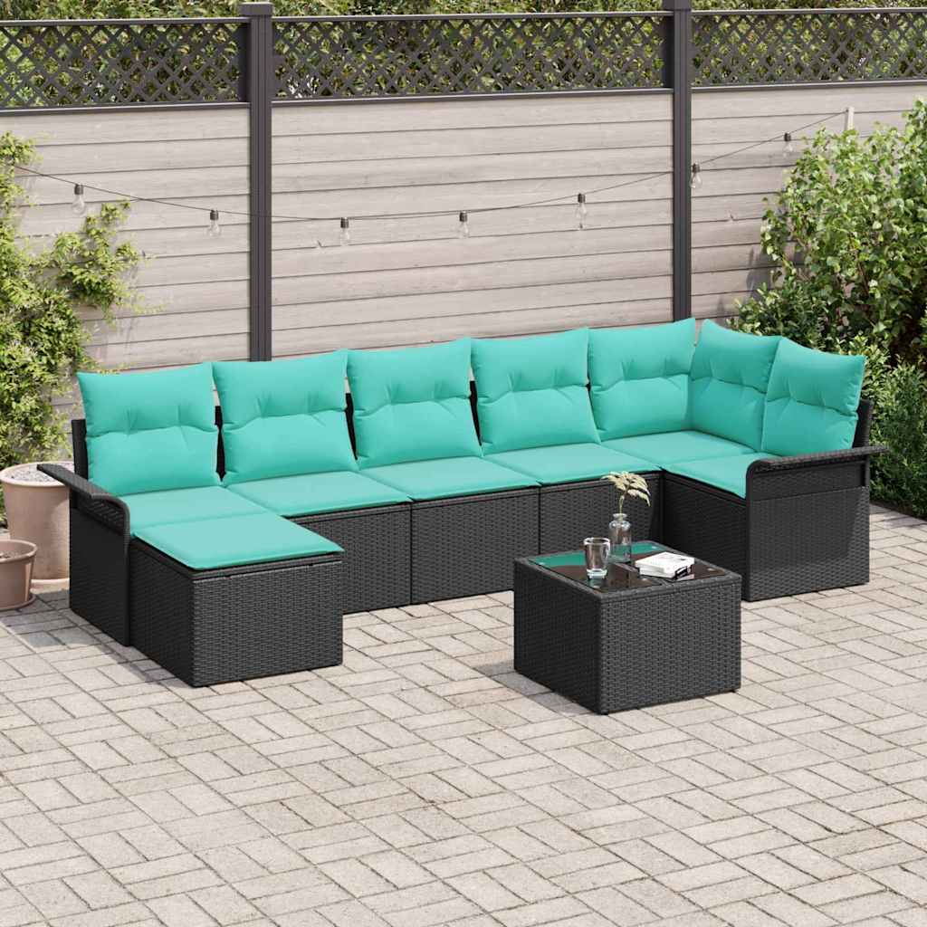 vidaXL Set de canapele pentru grădină cu pernă 8 pcs Negru Rattan poli