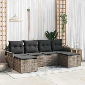 Vrtna sedežna garnitura z blazino 6 pcs Siva poli ratan