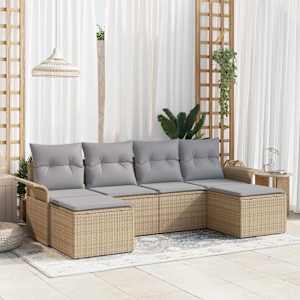 Vrtna sedežna garnitura z blazino 6 pcs Bež poli ratan