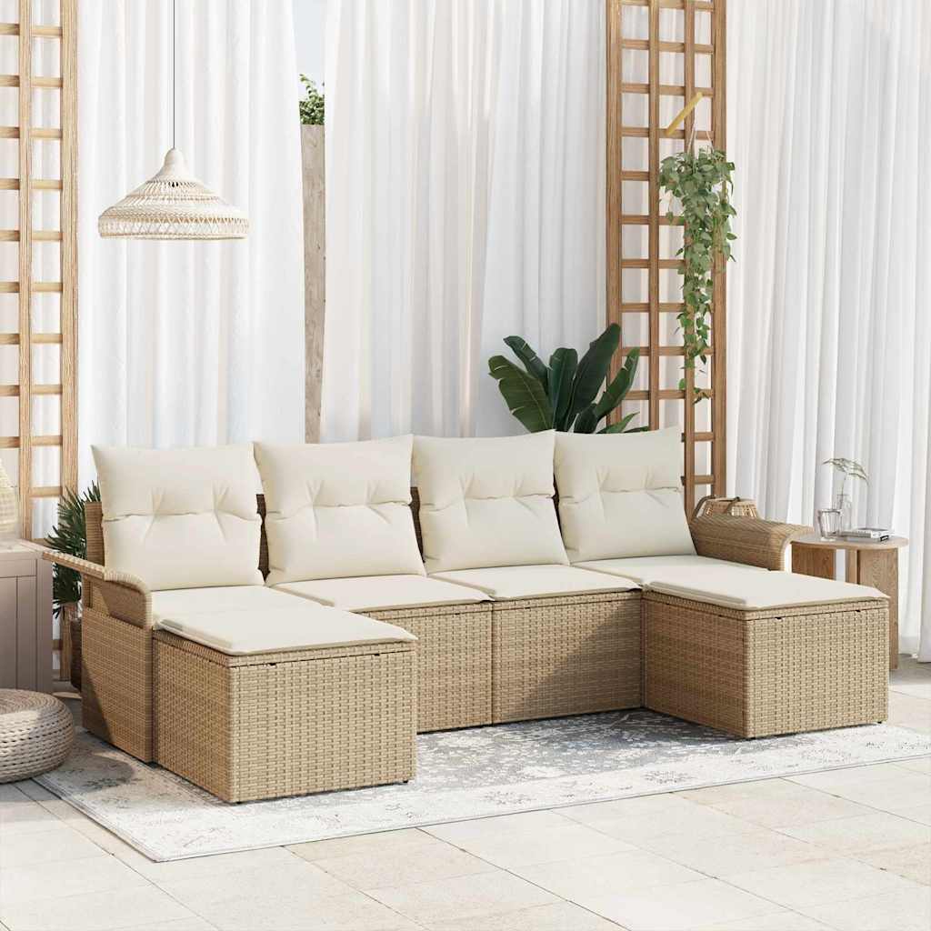 6-osaline aianurgas diivanikomplekt padjadega, beež, polü rattan