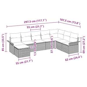 Sada zahradních pohovek s polštářem 8 pcs Černá polyratan - obrázek 13