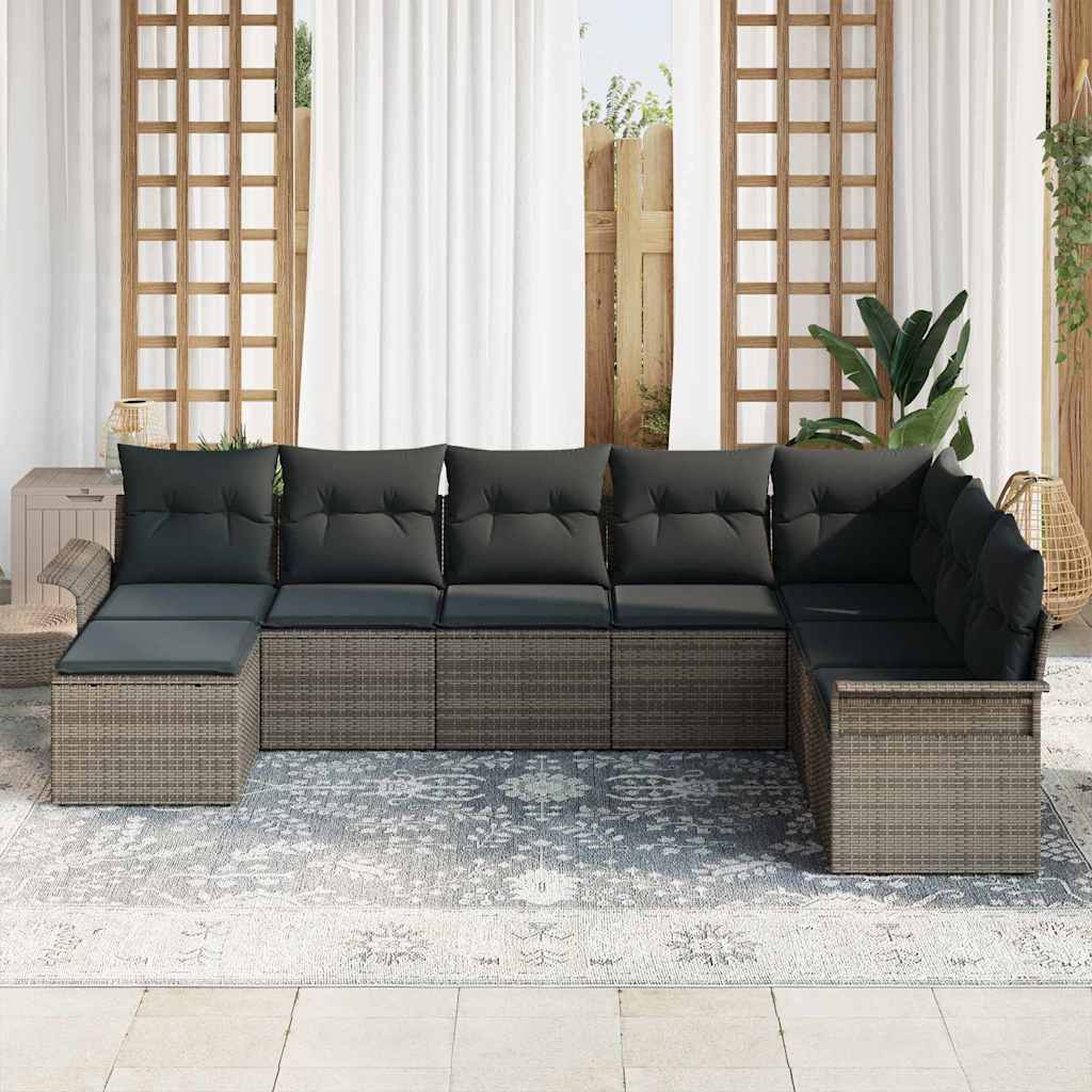 vidaXL 8-delige tuinsofa set met kussens in grijs poly rattan