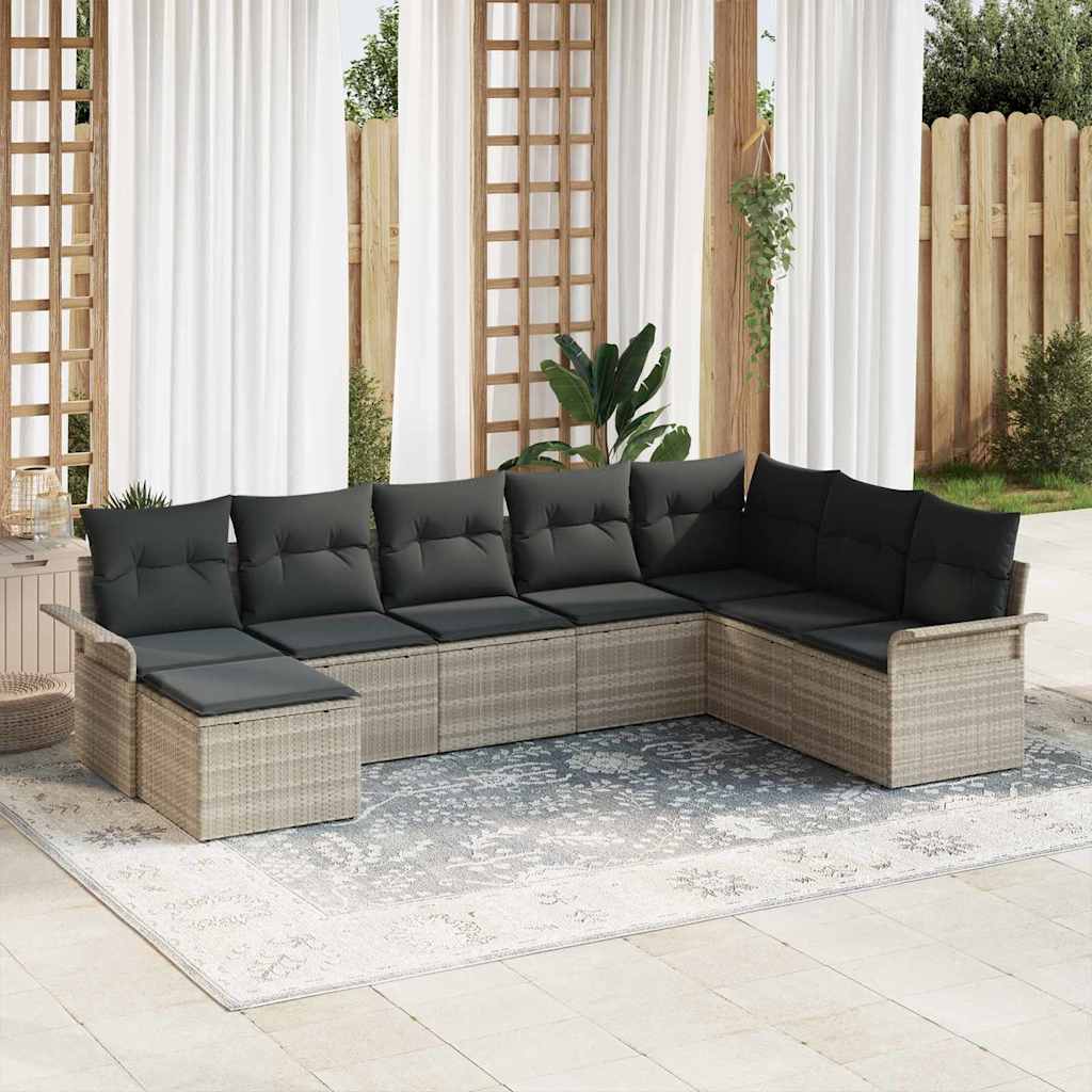 8-delt Have Sofa Sæt med Puder Lys Grå Poly Rattan