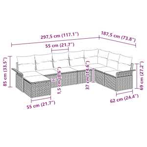 Sada zahradních pohovek s polštářem 8 pcs Šedá polyratan - obrázek 13