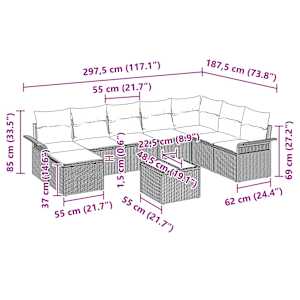 Sada zahradních pohovek s polštářem 9 pcs Černá Poly ratan - obrázek 15