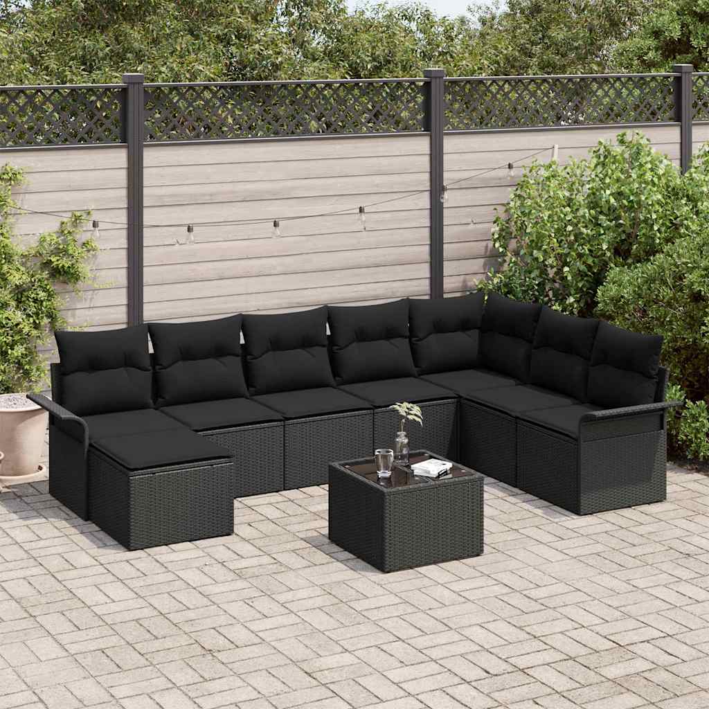 9 Delt Have Sofa Sæt med Puder Beige Poly Rattan
