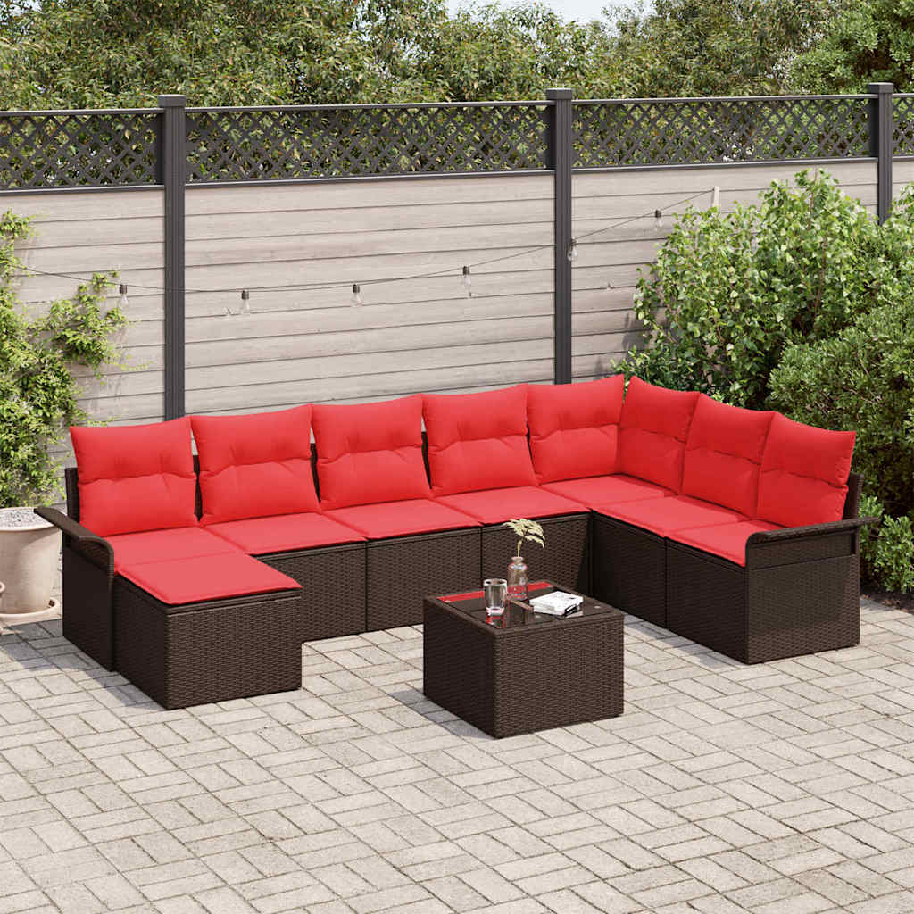vidaXL Set de canapele pentru grădină cu pernă 9 pcs Maro poliratan