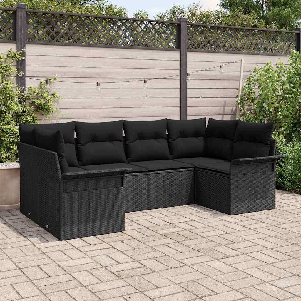 6 Piece Have Sofa Sæt med Puder Sort Poly Rattan