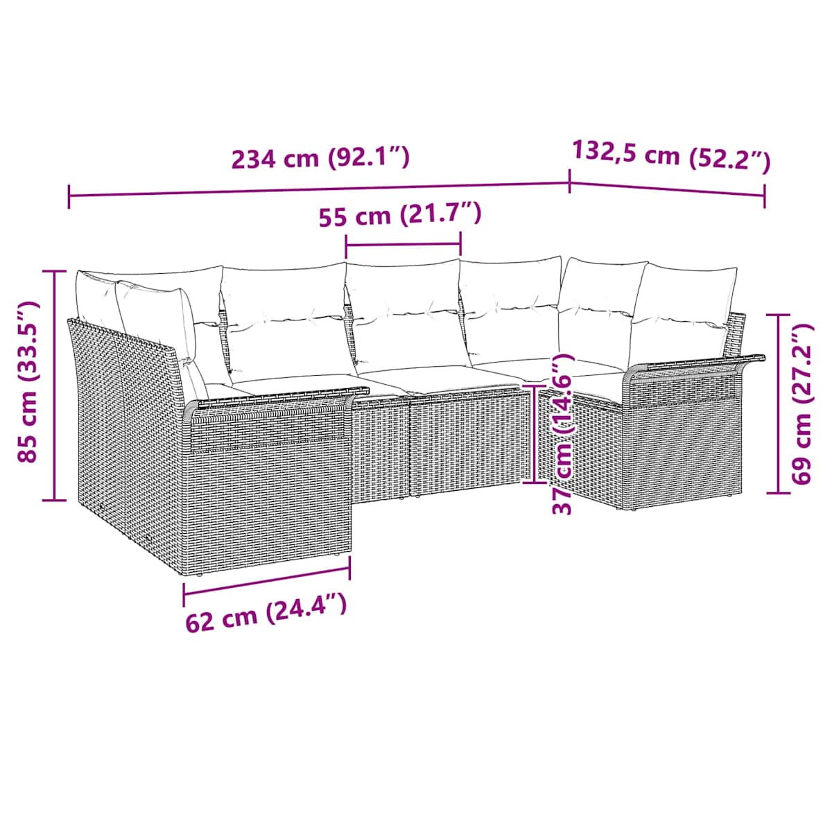 Havesofa Sæt 6 stk. polyrattan - Billede 11