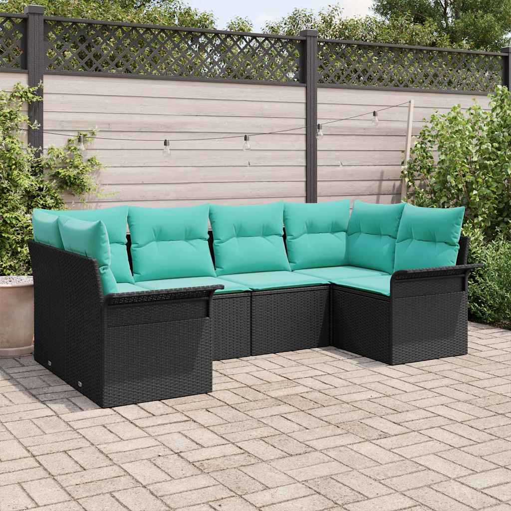 vidaXL Set de canapele pentru grădină cu pernă 6 pcs Negru Rattan poli