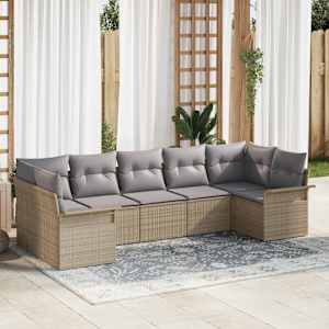 Vrtna sedežna garnitura z blazino 7 pcs Bež poli ratan