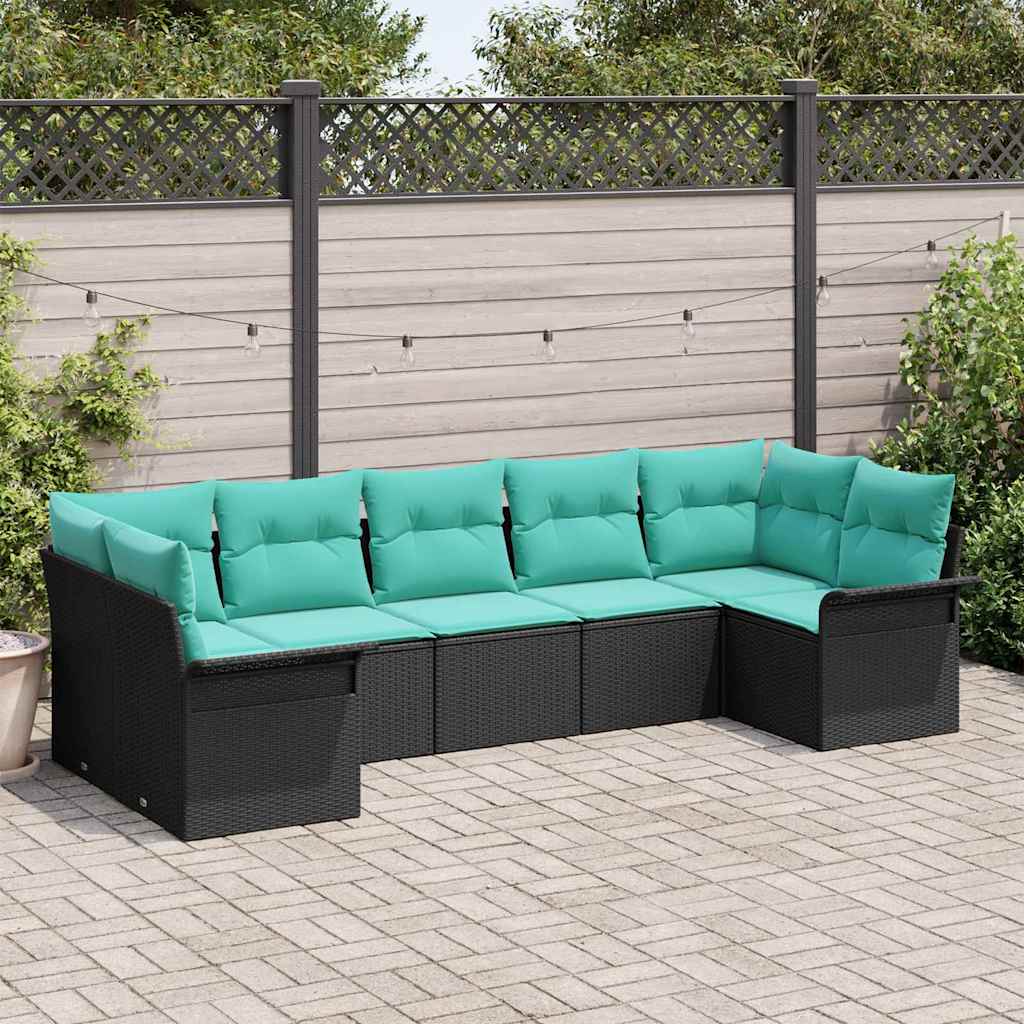 vidaXL Set de canapele pentru grădină cu pernă 7 pcs Negru Rattan poli