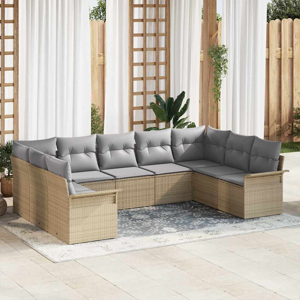 9-delt Have Sofa Set med Puder Beige Poly Rattan
