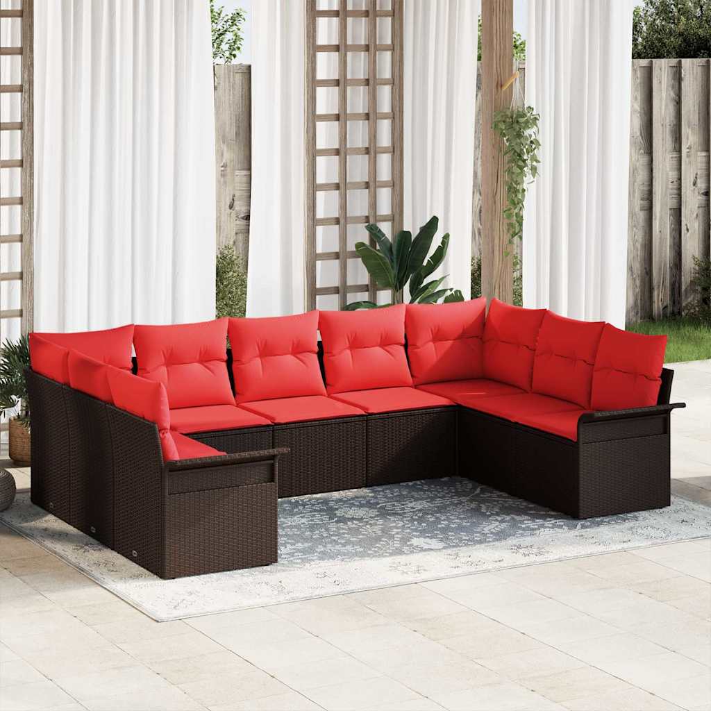 vidaXL Set de canapele pentru grădină cu pernă 9 pcs Maro poliratan
