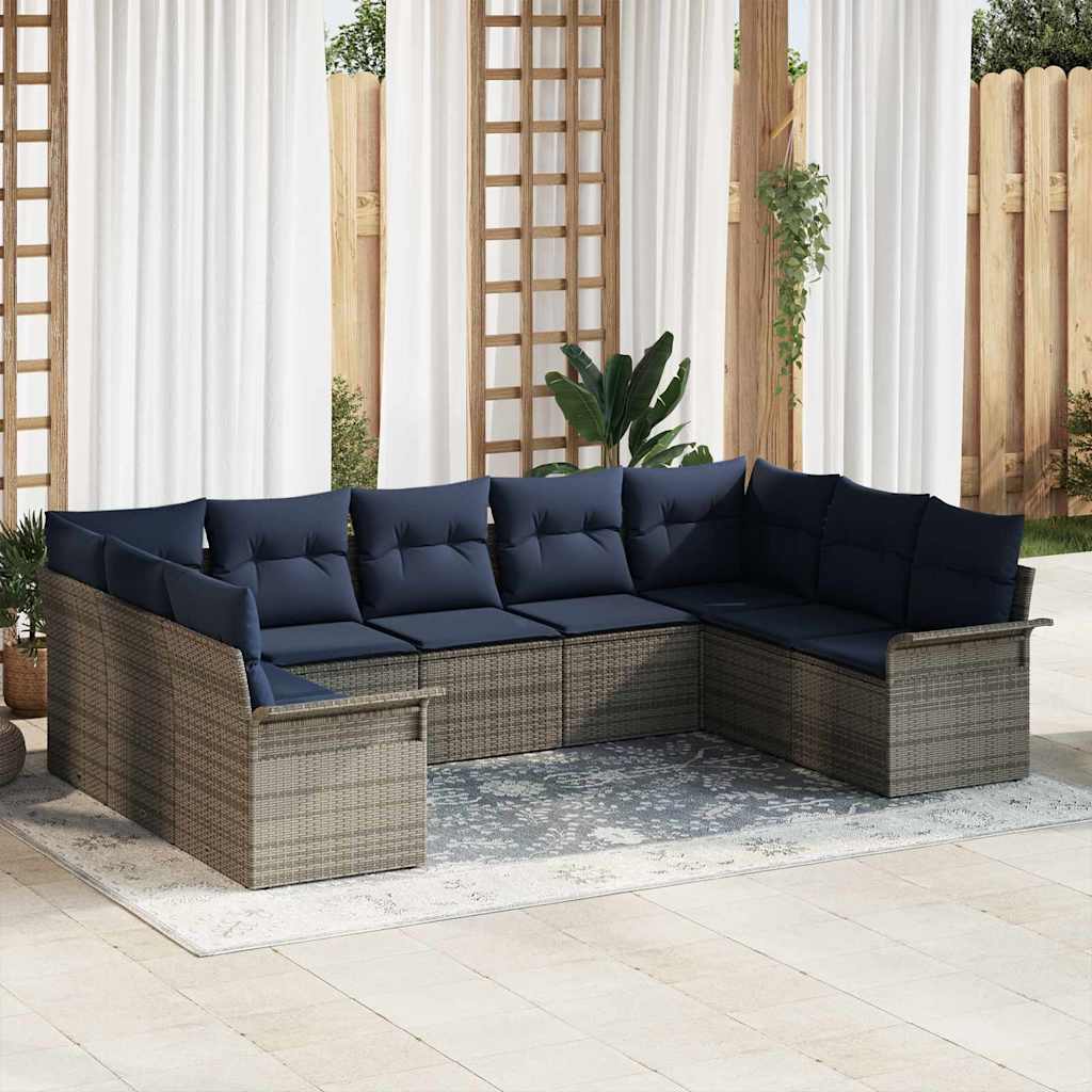 vidaXL Set de canapele pentru grădină cu pernă 9 pcs Gri poliratan
