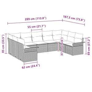 Sada zahradních pohovek s polštářem 9 pcs Černá polyratan - obrázek 11