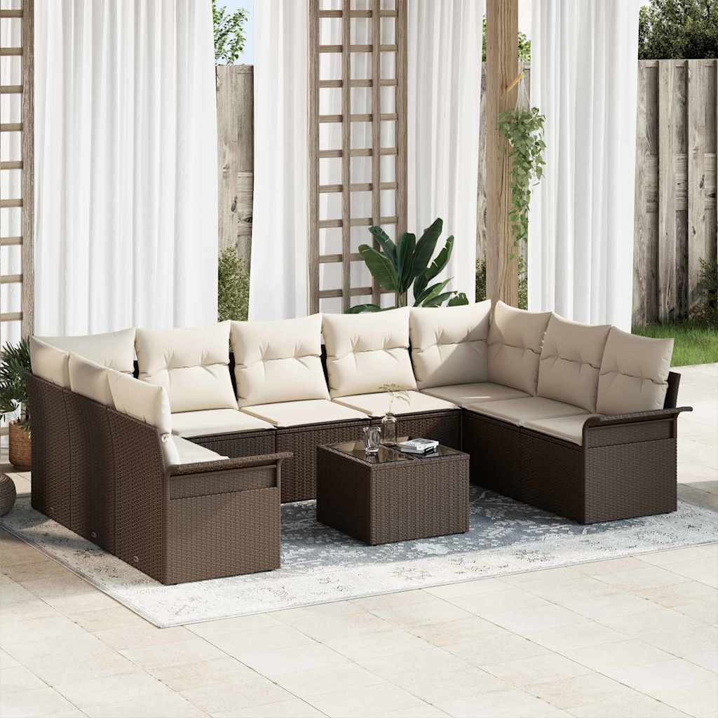 9 Stykker Have Sofa Sæt med Puder Grå Poly Rattan