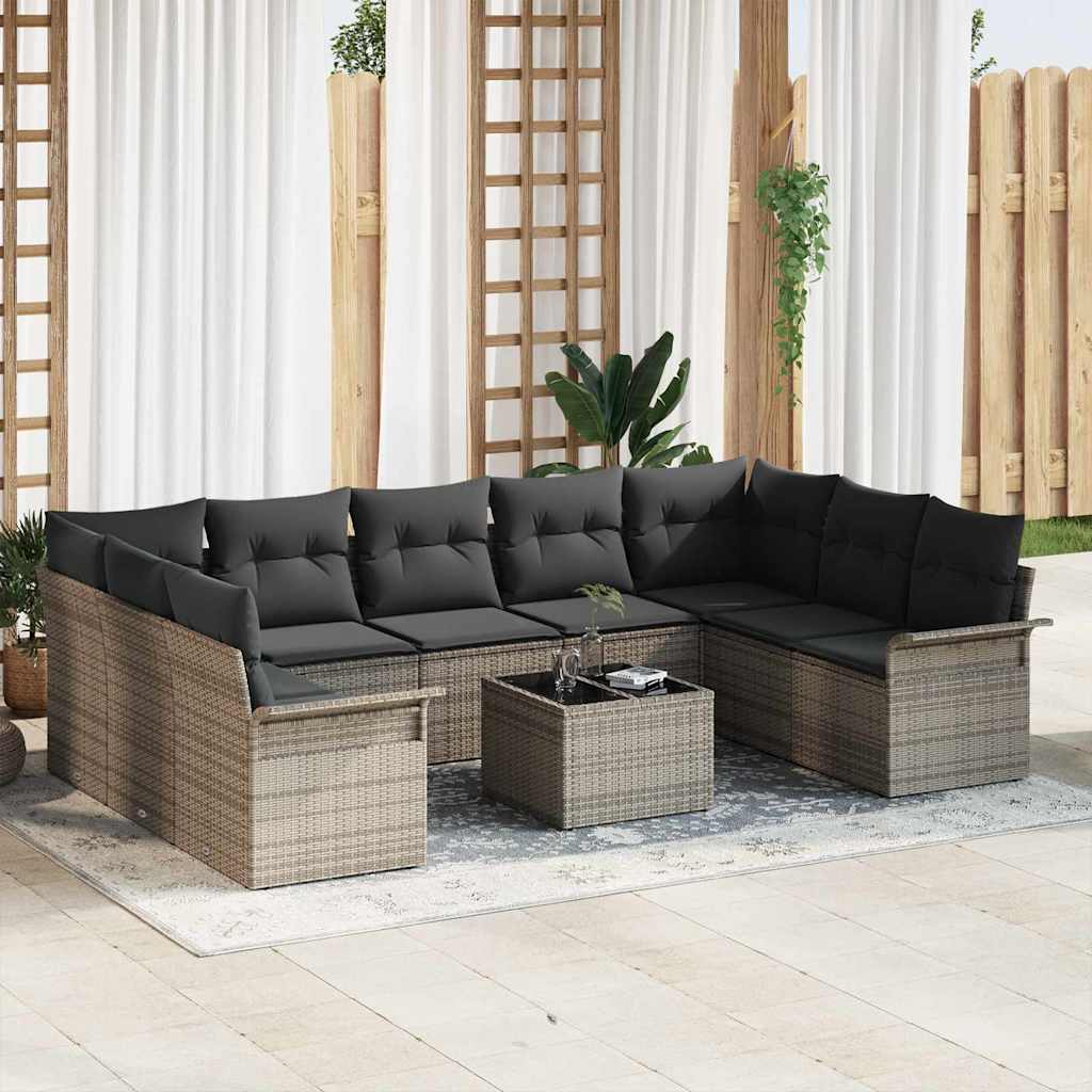 9 Delers Have Sofa Sæt med Pudefyld Sort Poly Rattan