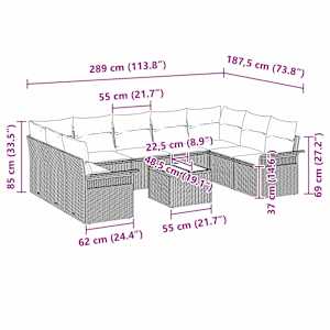 Sada zahradních pohovek s polštářem 10 pcs Béžová polyratan - obrázek 13