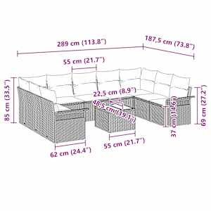 Sada zahradních pohovek s polštářem 10 pcs Béžová polyratan - obrázek 13